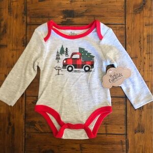 Christmas Onesie Buffalo Plaid Truck & Tree Scene 6M Unisex NWT